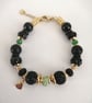 Gold, green & black beaded bracelet, heart charm,  - Image 6