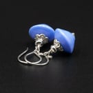 Murano sky blue sterling silver Venetian Murano glass bicone drop earrings.