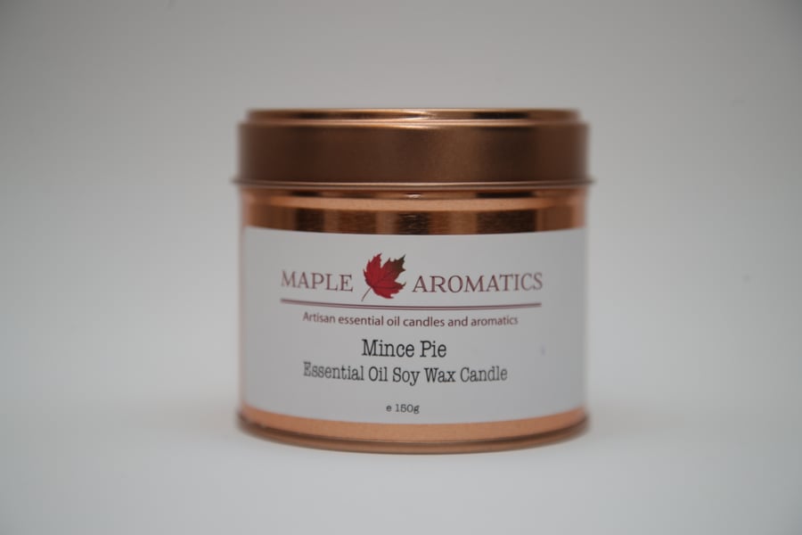 Maple Aromatics Mince Pie Soy Wax Rose Gold 150g Candle Tin