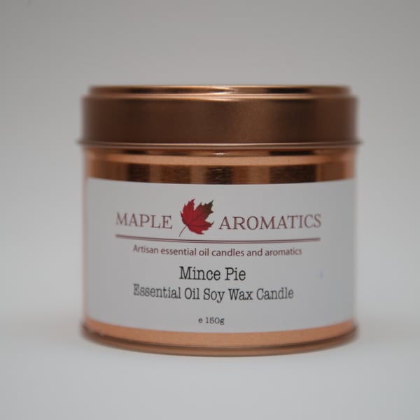 Maple Aromatics Mince Pie Soy Wax Rose Gold 150g Candle Tin