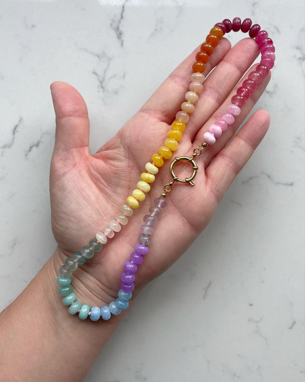 Fizzy Rainbow Hand Knotted Beaded Gemstone Necklace