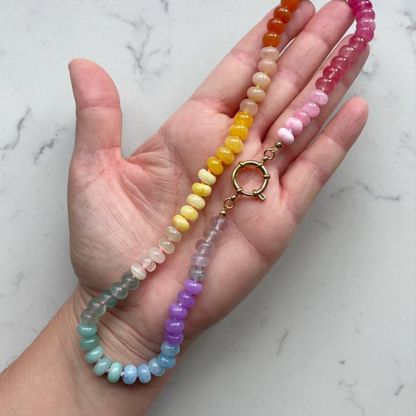 Fizzy Rainbow Hand Knotted Beaded Gemstone Necklace