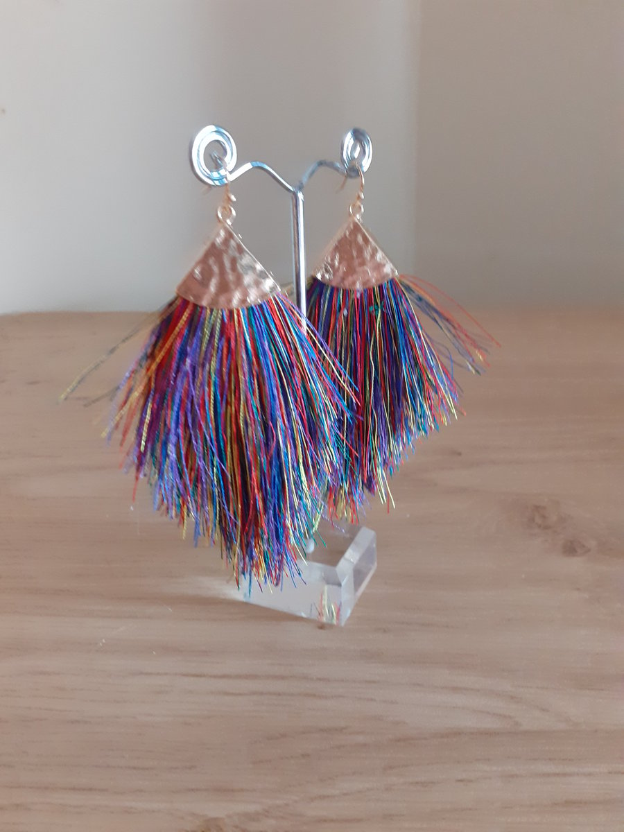 BOHEMIAN STYLE MULTI COLOURED TASSEL EARRINGS.