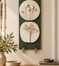 Botanical Wall Key Holder with Poppy and Wildflower Relief, Handmade Green Hallw