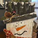 Handmade wooden snowman shelf sitter