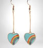 ENAMEL HEART EARRINGS Pink blue gold plated drop bar - Image 4