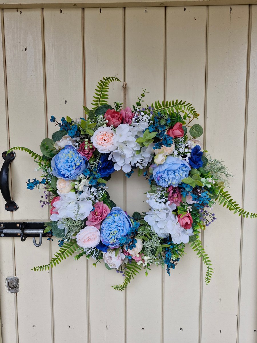 Bella powder blue Country style peony wreath
