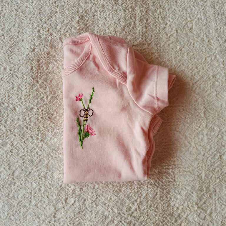 Bee, Baby Vest, age 6-9 months, hand embroidered