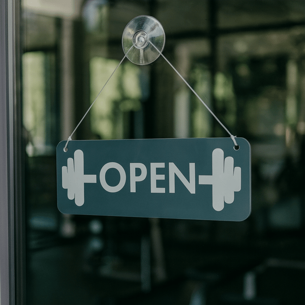 Open & Closed Sign for Gyms - Minimalist Dumbbell: Acrylic Double-Sided Hanging