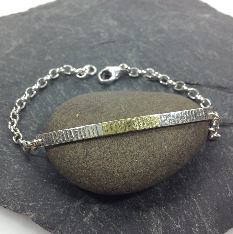 Sterling silver and 18ct gold  bar bracelet, id style 