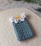 Crochet Cotton Daisy Glasses Case, Phone Case Sage Green
