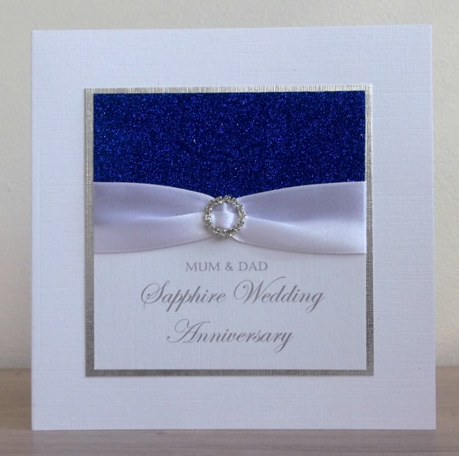 Handmade 65th sapphire wedding anniversary card, modern, designer