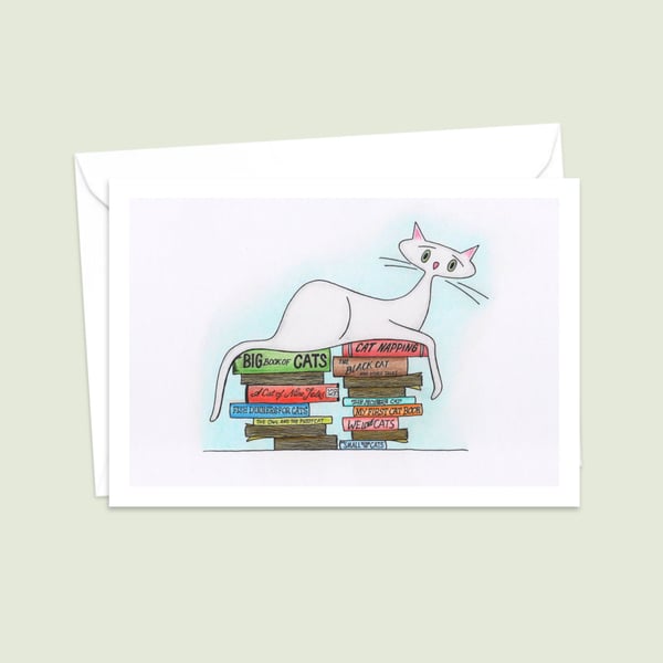 White Cat Greeting Card: Hand Drawn Illustration for a Cat Lover (118)