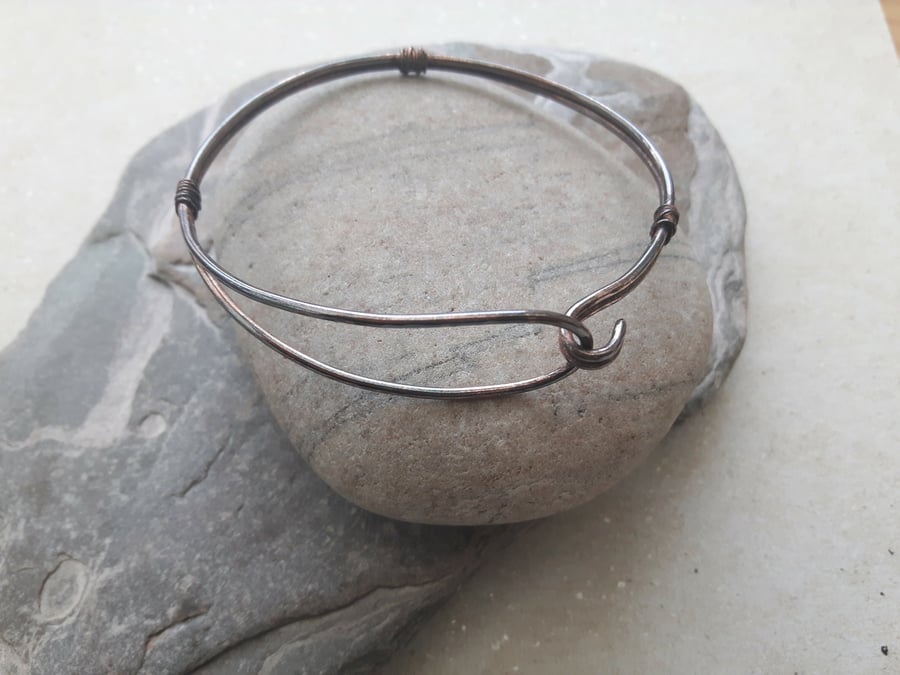 For HH - Copper Double Bangle, Hammered Loop and Hook