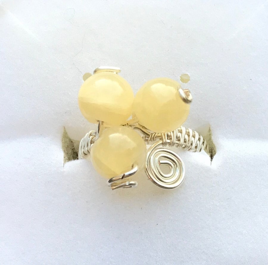 Yellow Jade Wire Wrapped Adjustable Ring, Virgo Ring