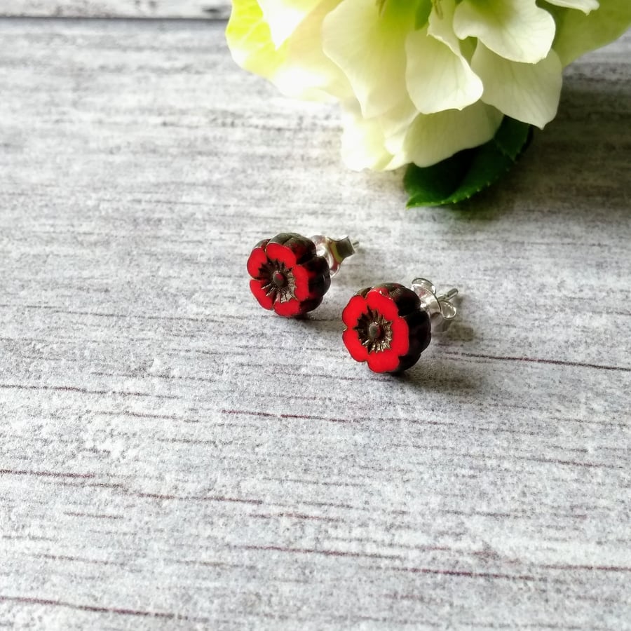 Red Flower Earrings