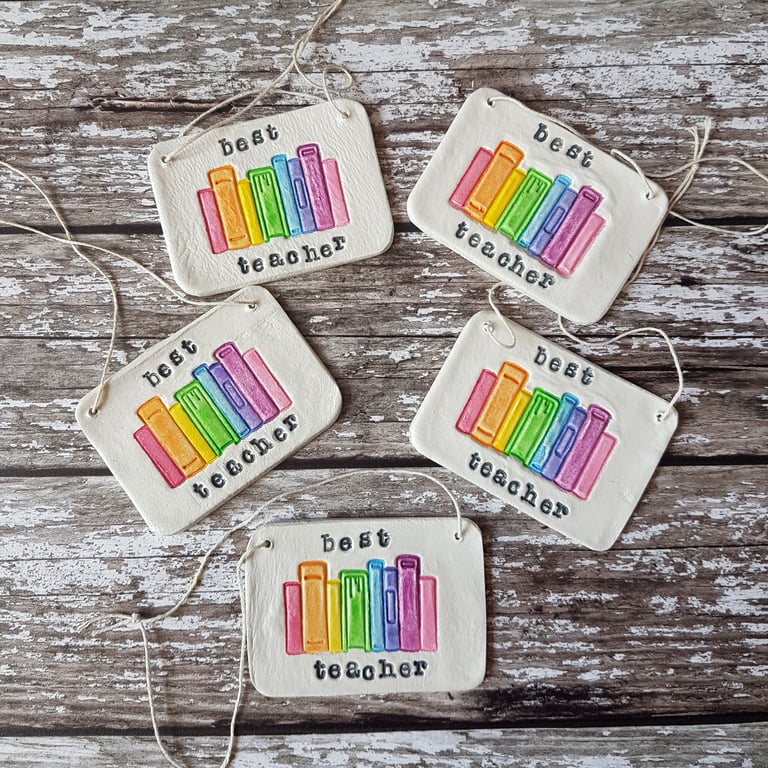 Best Teacher Rainbow bookshelf Hanging Decoration, Hand painted, Handmade
