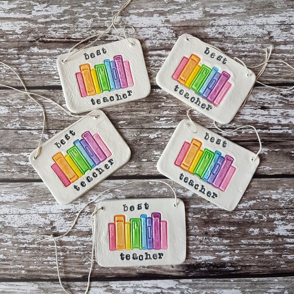 Best Teacher Rainbow bookshelf Hanging Decoration, Hand painted, Handmade