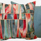 Cushion Cover: Tapestry Shards design Duck Egg Blue reverse 17"(43cm)