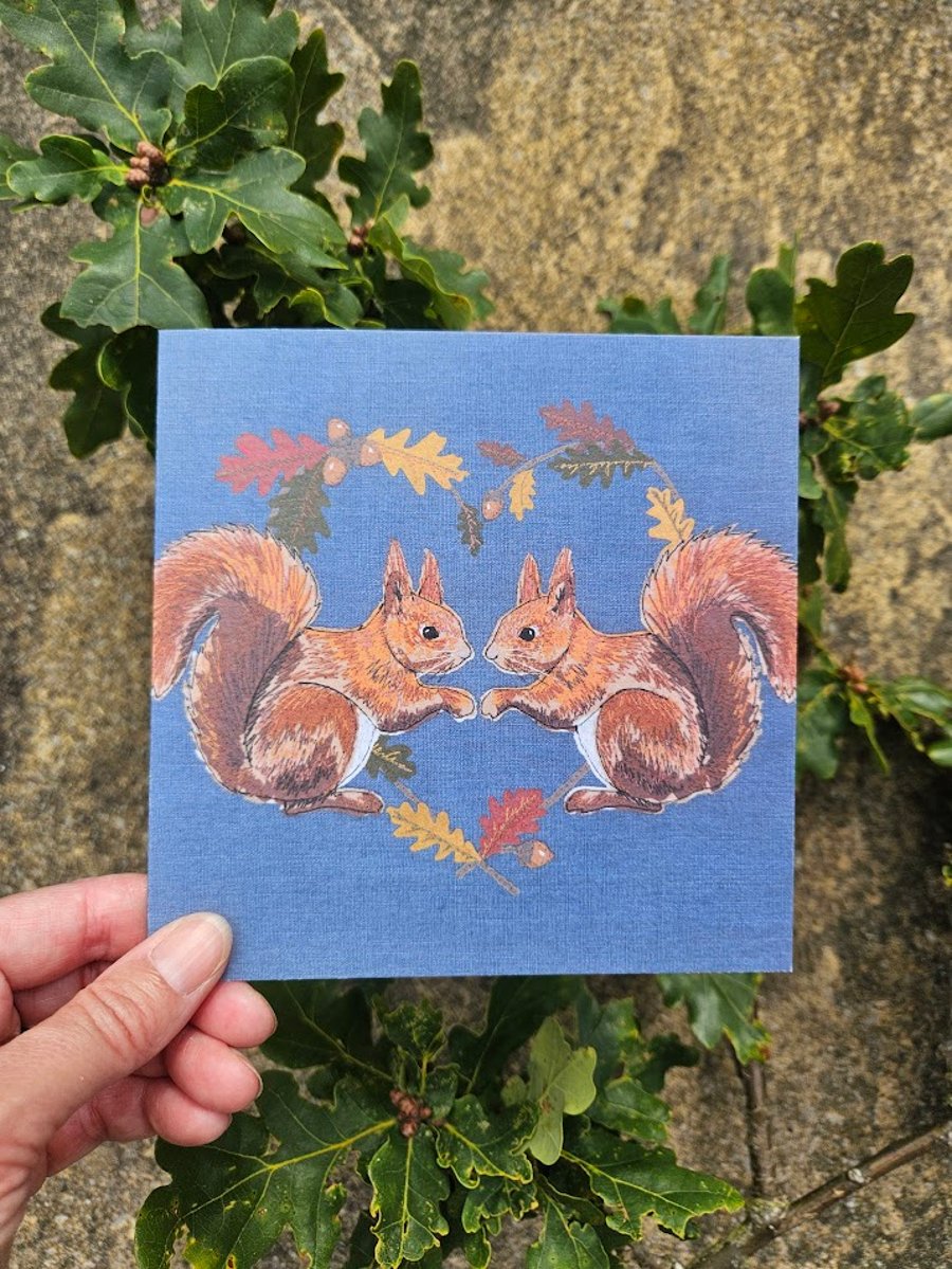 'Red Squirrels & Acorn heart', Valentine's day, Love, Wedding, Anniversary 