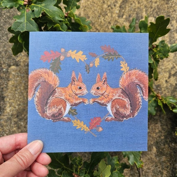 'Red Squirrels & Acorn heart', Valentine's day, Love, Wedding, Anniversary 
