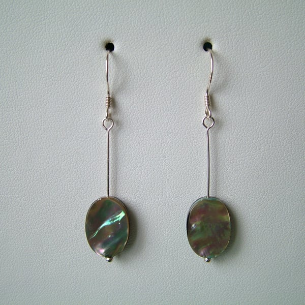 Abalone Shell Drop Earrings - Sterling Silver - Handmade 