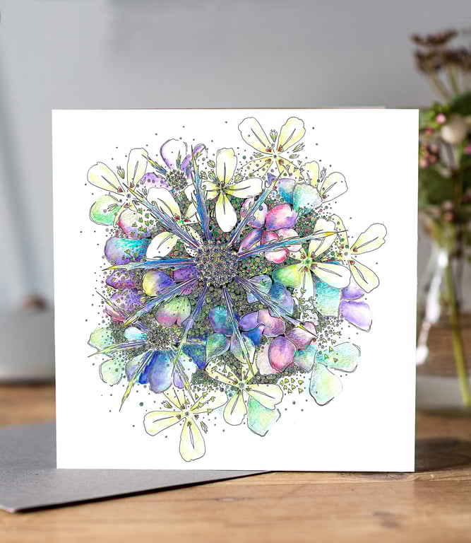 Coastal Britain Hydrangea & Sea Thistle Blank Card