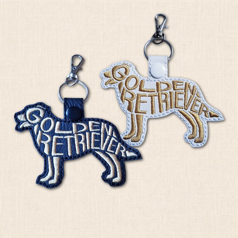 Golden Retriever Keyring - Dog Silhouette Word Art Accessory