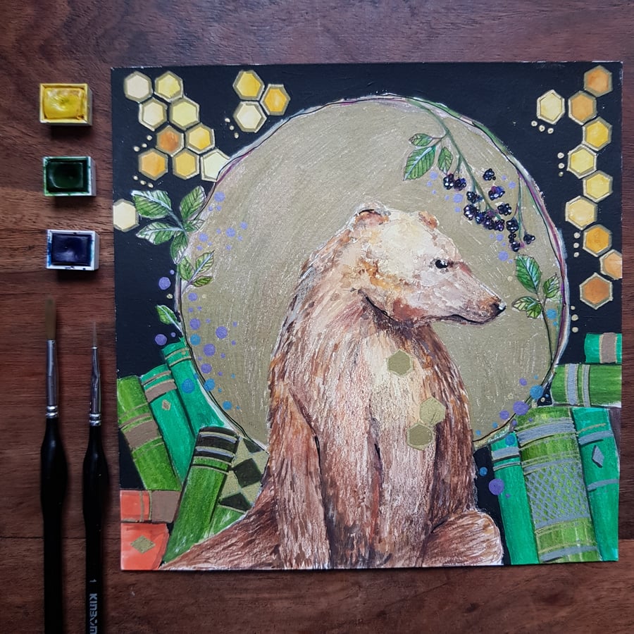 Bear and books original artwork 
