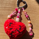 Pink Beaded Crochet Keyring - Lord Heart