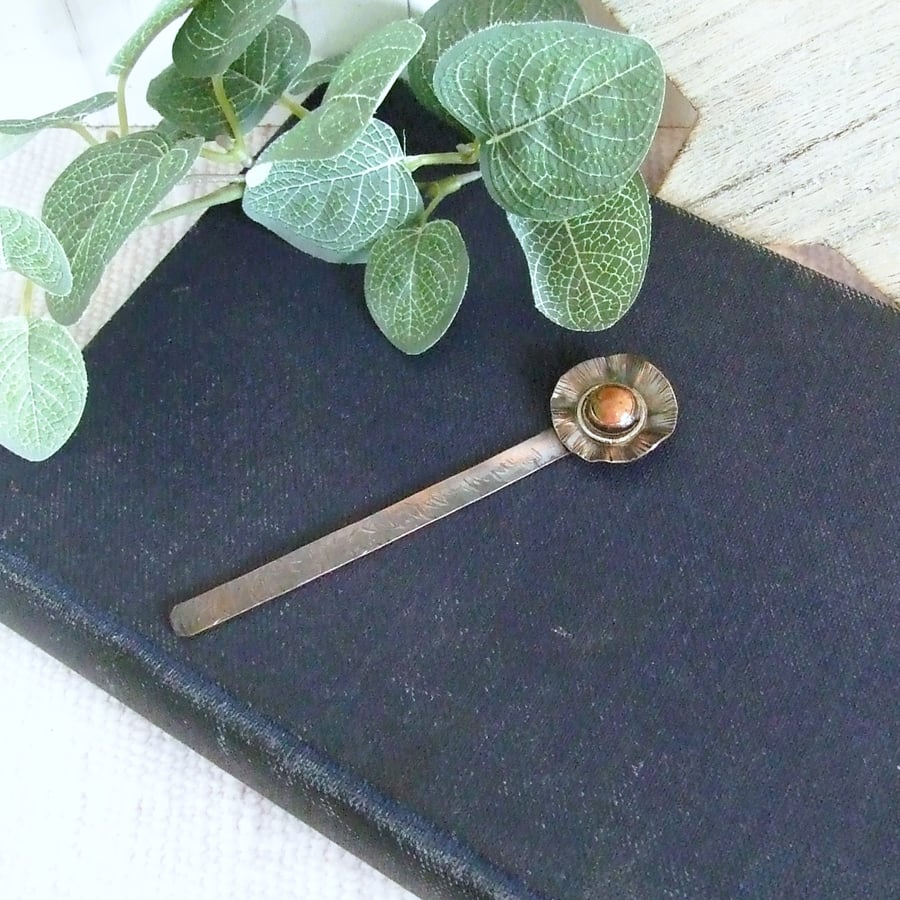 Bookmark, Copper Poppy Flower with Silver and Unakite Bookmark
