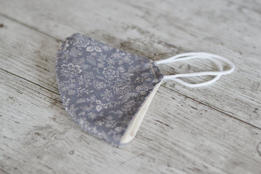 Pewter Grey Flower Face Mask