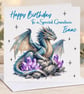 Personalised Dragon Birthday Card-Blue Fantasy Dragon Card-Any Name & Relation - Image 1