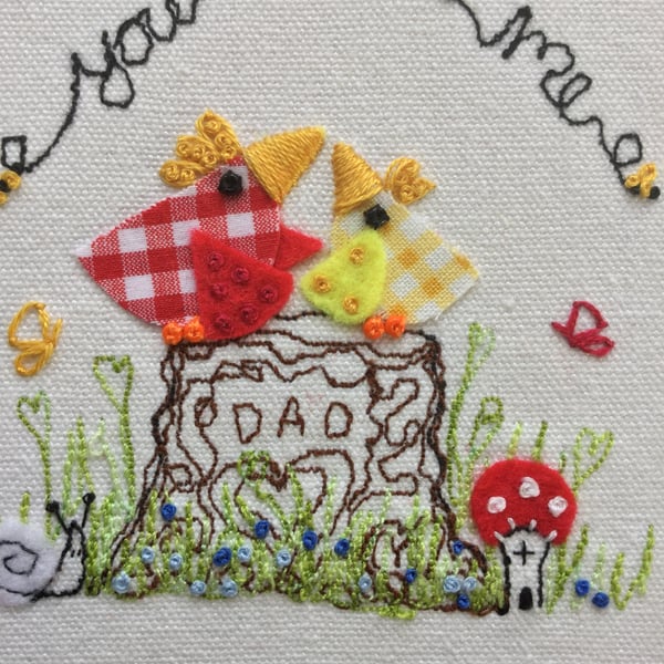 Embroidered hoop art " You & Me Dad"