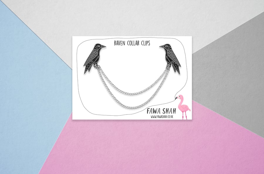 Silver Raven Collar Chain - Hard Enamel Pin - Jewellery