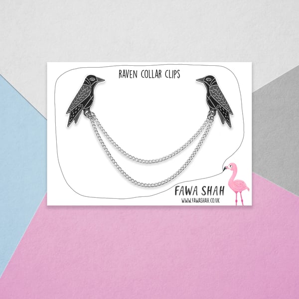 Silver Raven Collar Chain - Hard Enamel Pin - Jewellery