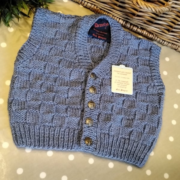 Hand Knitted Boy's Gilet with Marino Wool 2-3 years (Help for Charity)