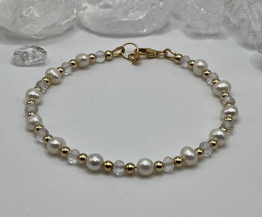 Pearl And Crystal Gold Bracelet