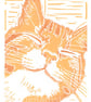 Happy Ginger Cat - Original linocut print - Image 1