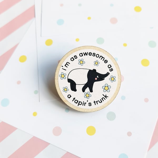 awesome tapir 40mm wooden pin badge