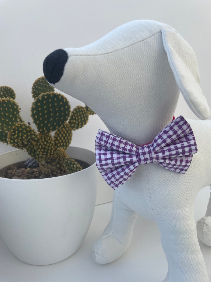 Purple Gingham Check Dog Bow Tie 