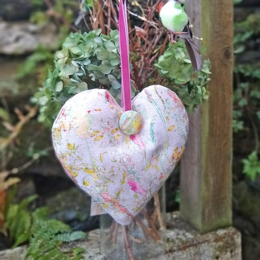 Floral velvet hanging heart decoration
