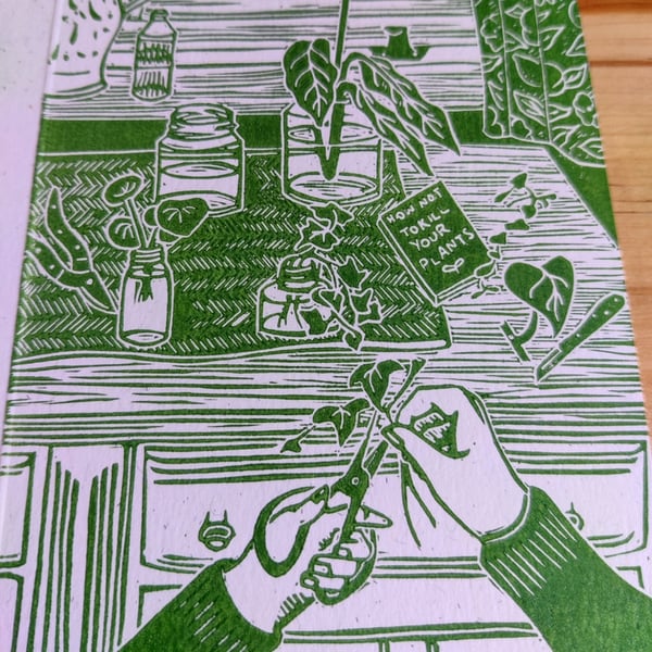 Propagation Lino Print Botanical Card