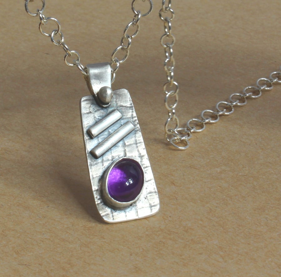 Amethyst on Textured Silver - Designer Pendant Necklace