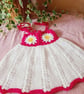 Handmade Crochet Baby Daisy Dress Set – Bright Pink & White Dress, Headband & Bo - Image 3
