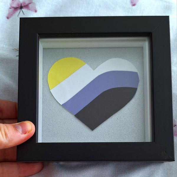 Pride Non-Binary Heart 3D Shadow Box Frame