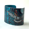 Treetops owl cuff blue - print from an original linocut