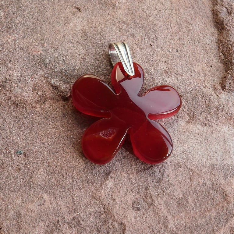 Smooth Carnelian Flower & Sterling Silver Bail - Optional Sterling Silver Chain
