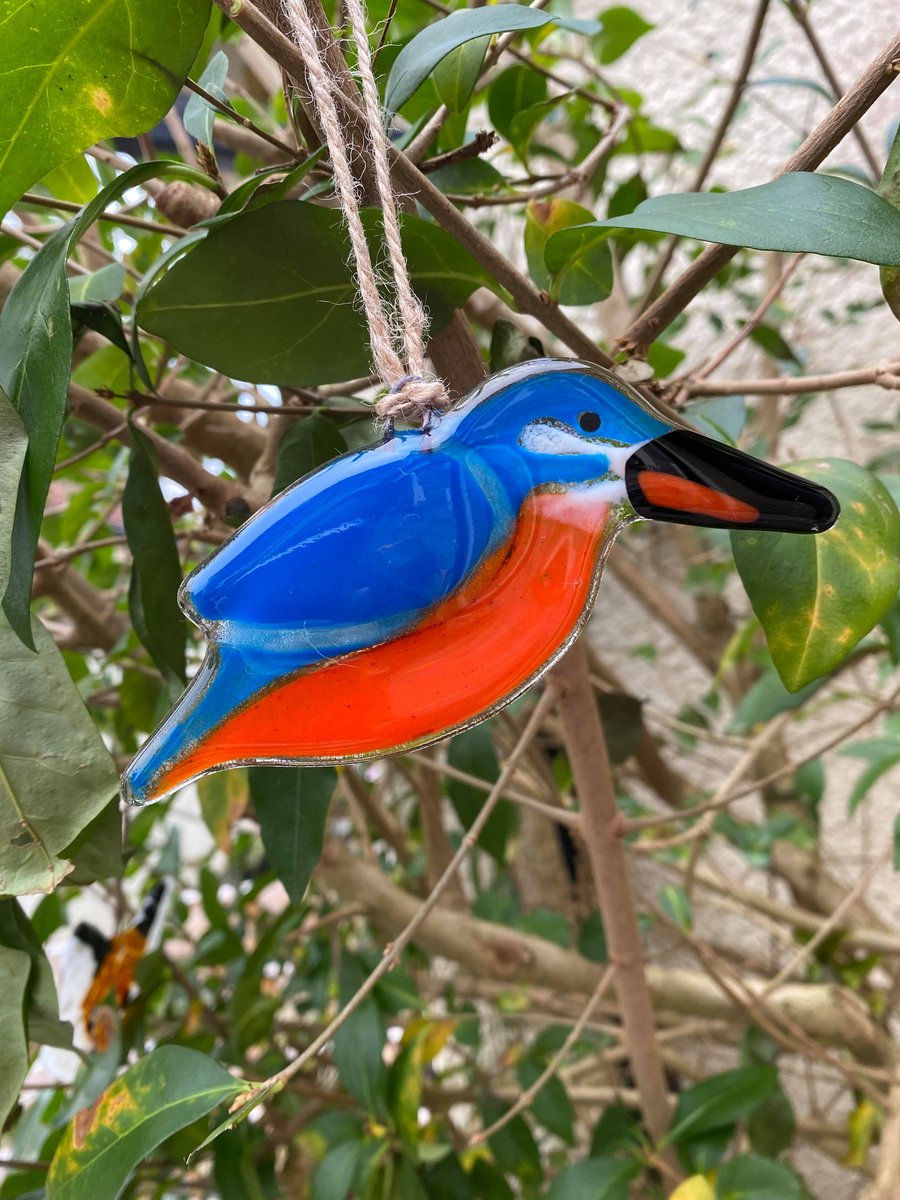 Fused Glass Birds, KINGFISHER bird lover gift, British bird, hanging bird