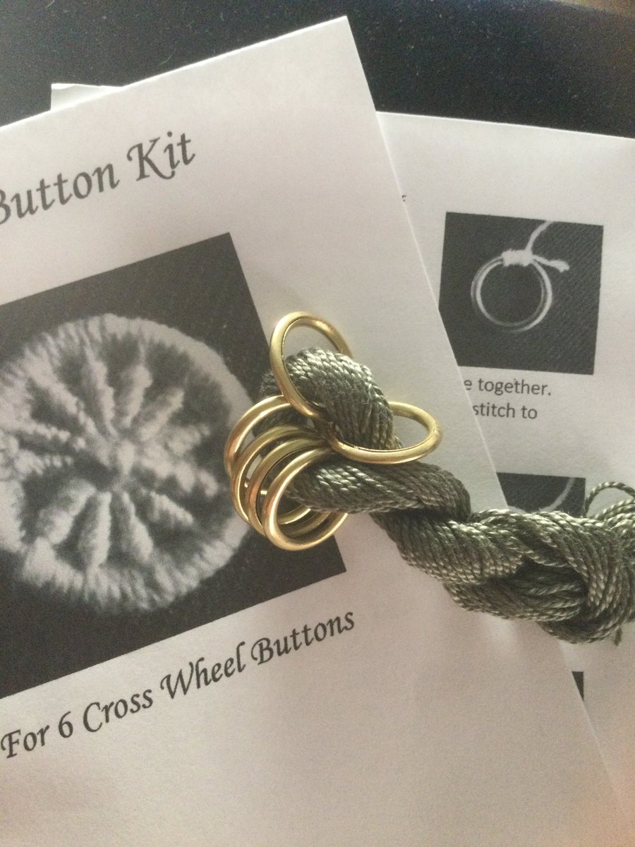 Kit to Make 6 x Dorset Cross Wheel Buttons, Khaki,  K20